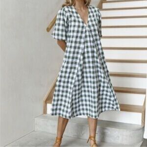 LJC Designs Checkered V-Neck Dress Large